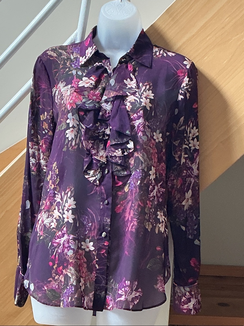 Robert Graham Purple Floral Ruffle Front Blouse